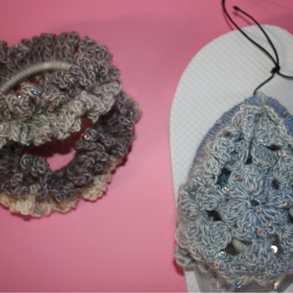 Crochet Hair Scrunchies and Flip Flops